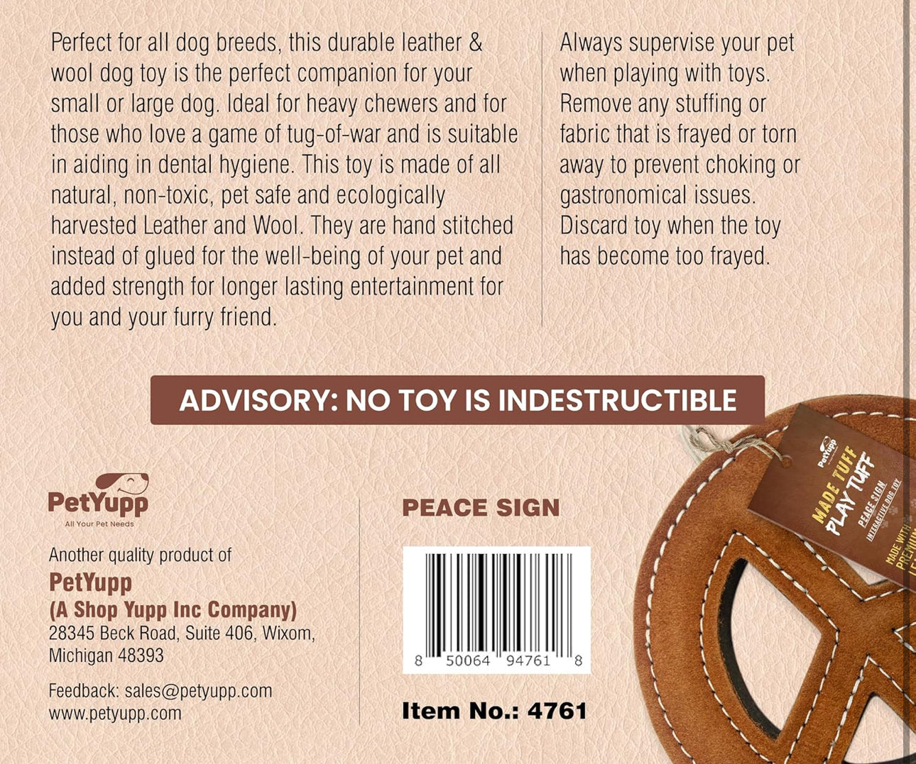 Leather Peace Sign Dog Toys by Tuff Toys