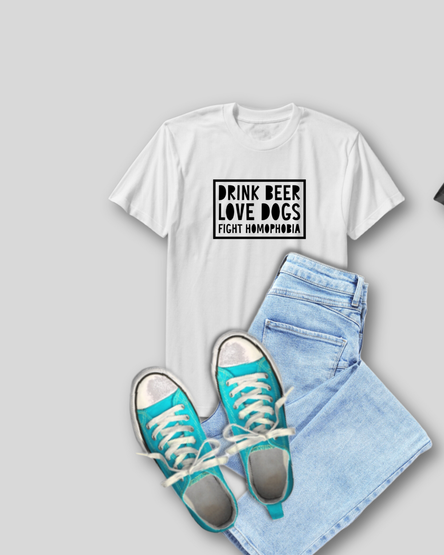 “DRINK BEER. LOVE DOGS. FIGHT HOMOPHOBIA” TEE