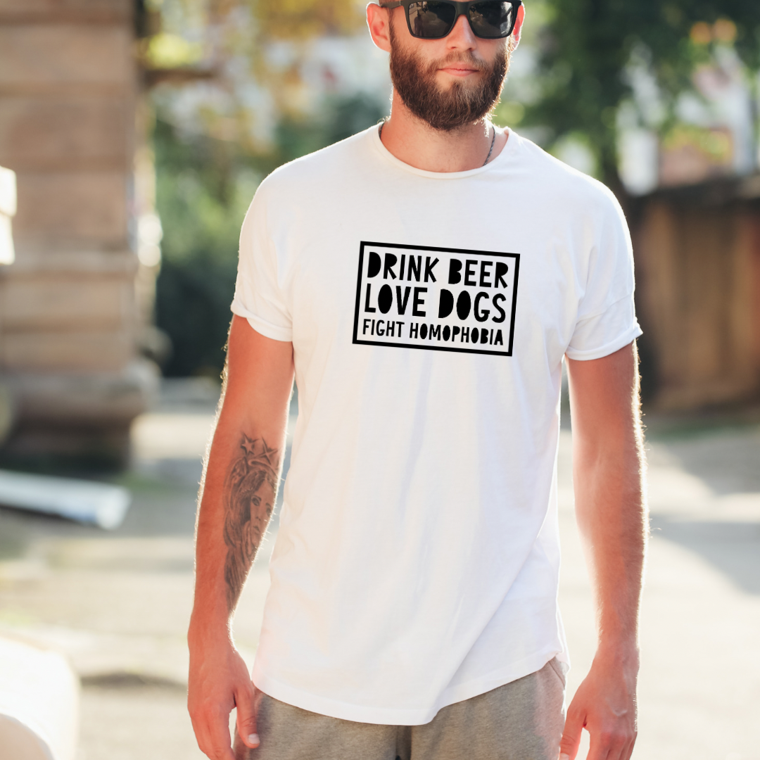 TDFT “DRINK BEER. LOVE DOGS. FIGHT HOMOPHOBIA” TEE